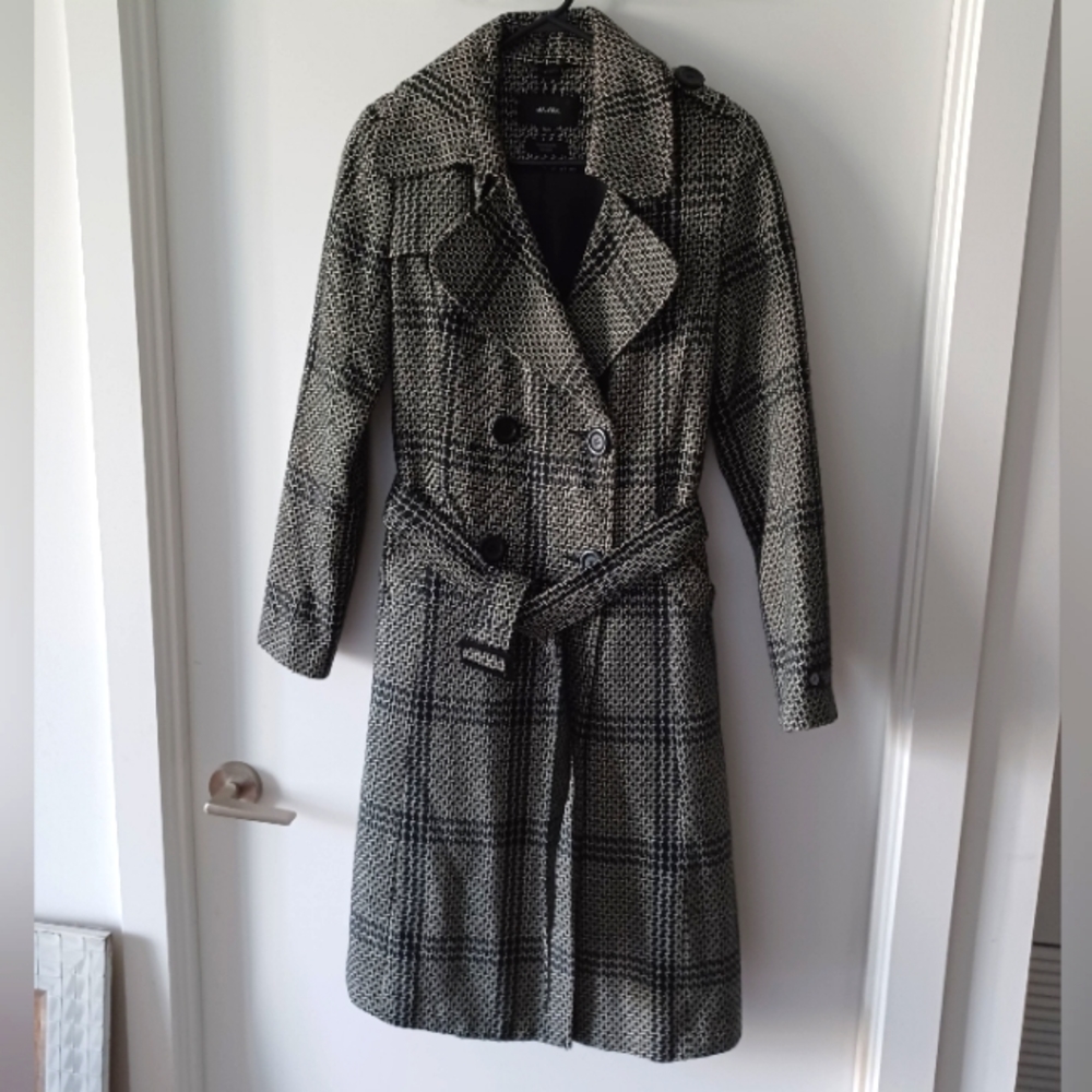 Doubled Breasted Plaid Trench Coat